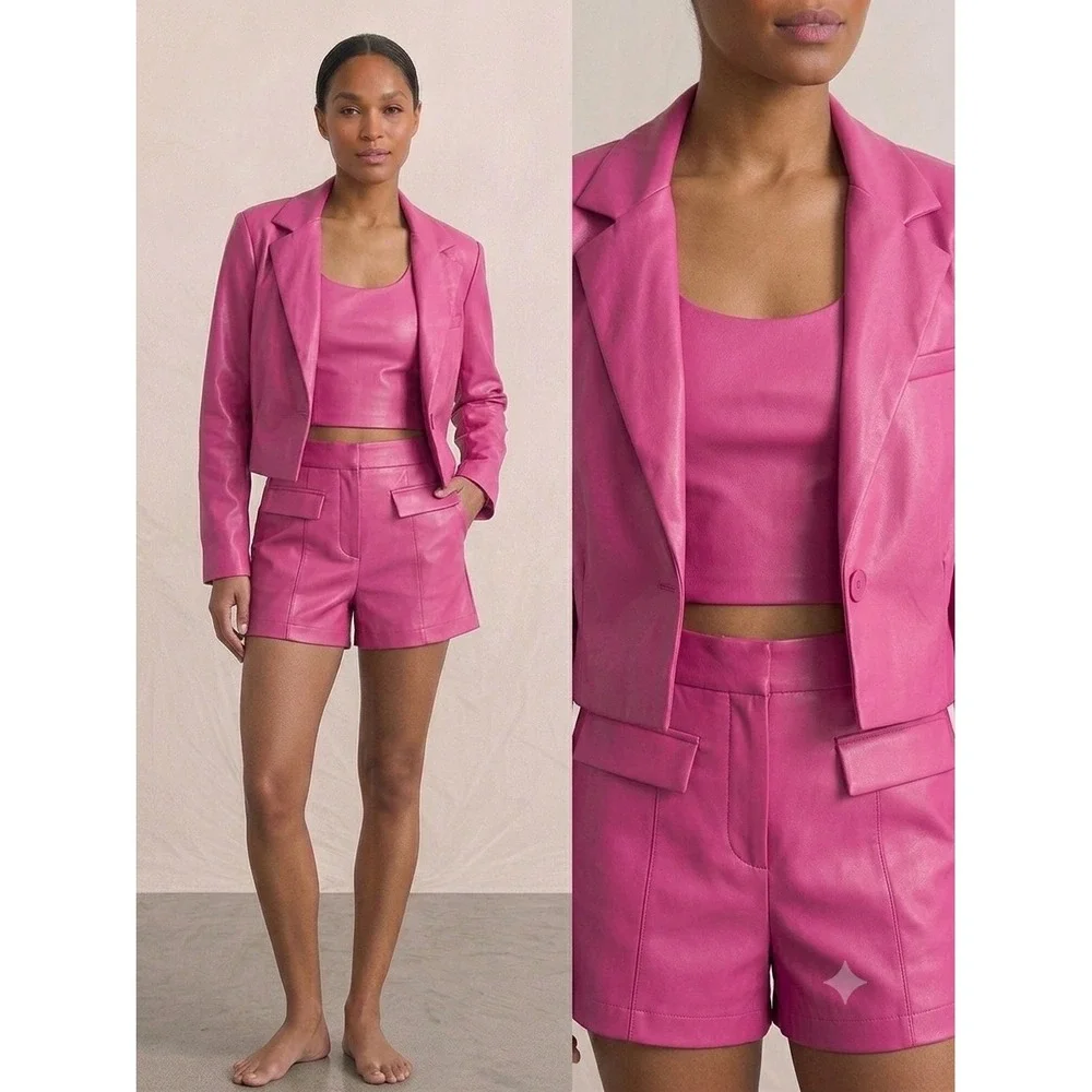 Sans Souci Hot Pink‎ Cropped Faux Leather Blazer Jacket Size medium